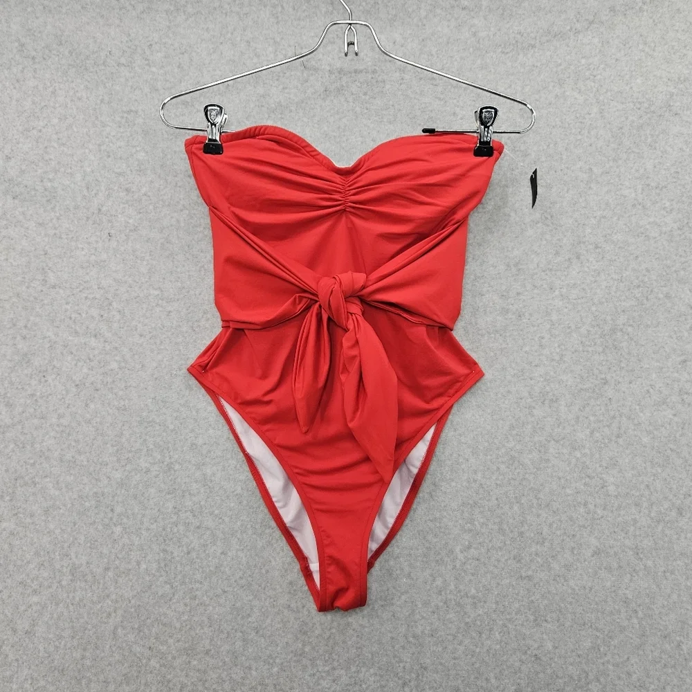 We‎ Wore What Bandeau Tie-Front One-Piece Women's Swimsuit Size XS